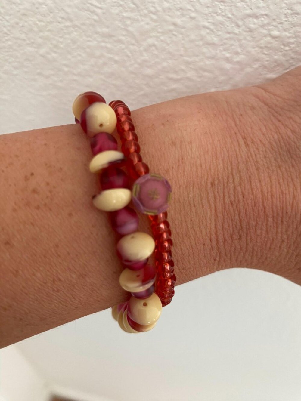 Pair of Rose Czech Glass Bracelets